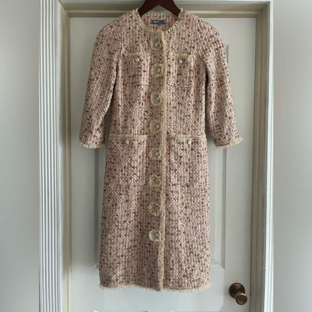 Vintage Bill Blass New York Pink And Cream Tweed Button Down Coat Dress